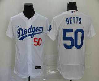 Men%27s Los Angeles Dodgers #50 Mookie Betts White Stitched MLB Flex Base Nike Jersey